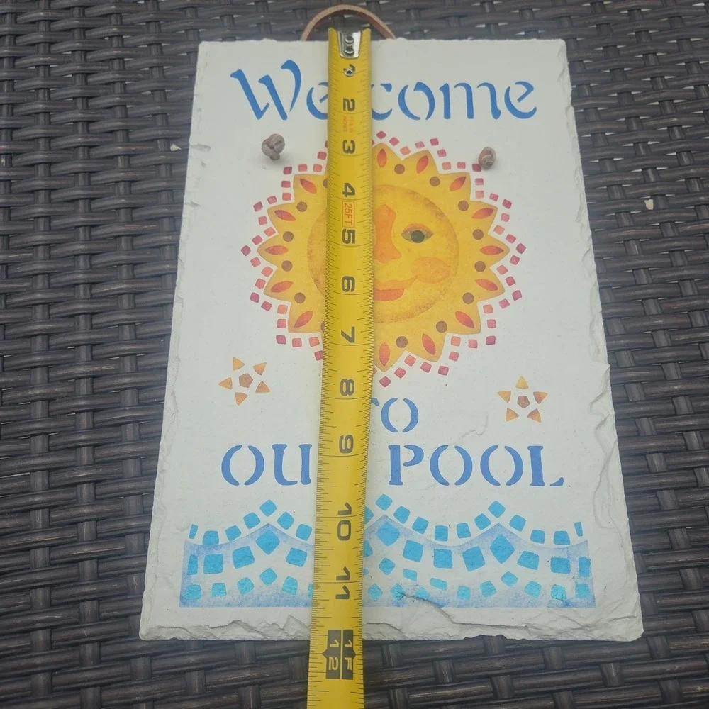 Slate Handpainted Welcome To Our Pool Celestial Sun Sign Beach Waves 12
